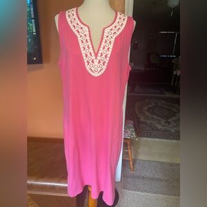 Lands' End Pink Cotton Dress with Lace Neckline